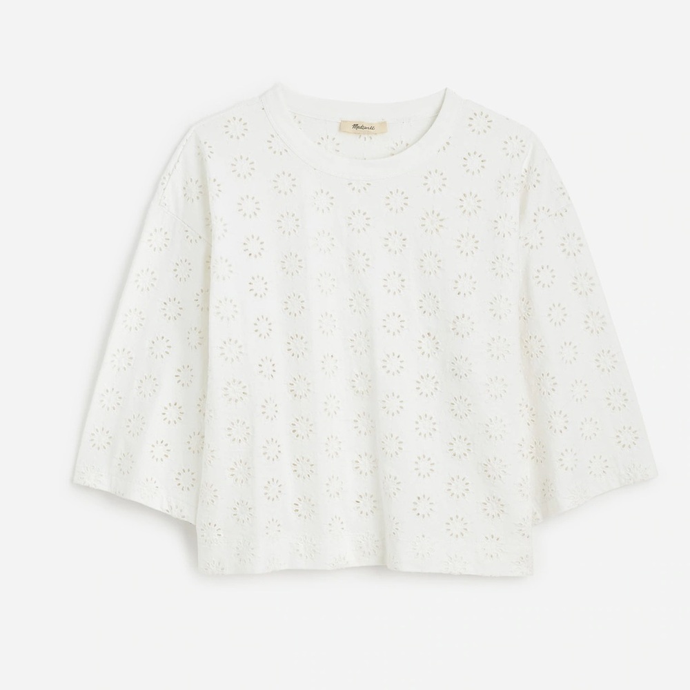 New - Madewell White Embroidered Wide-Sleeve Boxy Tee - Picture 5 of 8